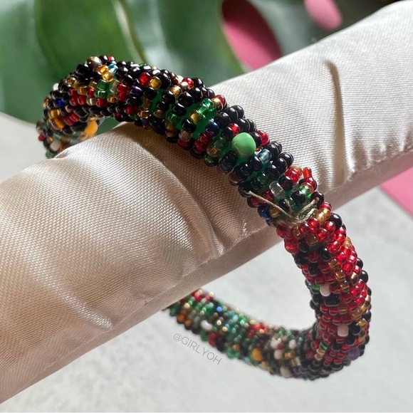 Artisan Crochet Seed Bead Rainbow Bangle Bracelet - Picture 5 of 8